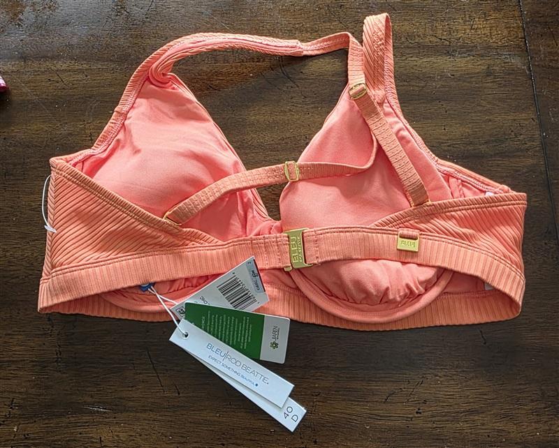 NWT Bleu Rod Beattie Orange Walk The Line Over The Shoulder Bikini Top 125565