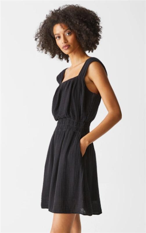 NWOT Michael Stars S Josephine Crinkle Gauze Dress Black 125581