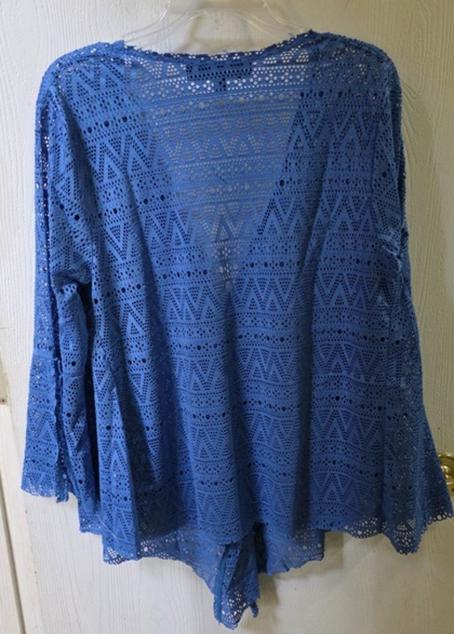 NWOT Charmosa XL Open Front Mesh Kimono Swim Cover-Up Blue 125595