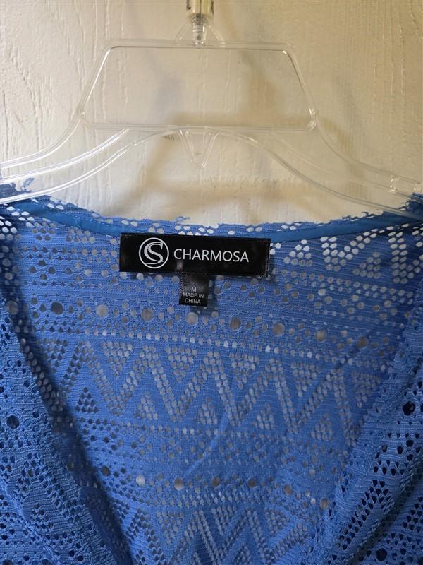 NWOT Charmosa XL Open Front Mesh Kimono Swim Cover-Up Blue 125595