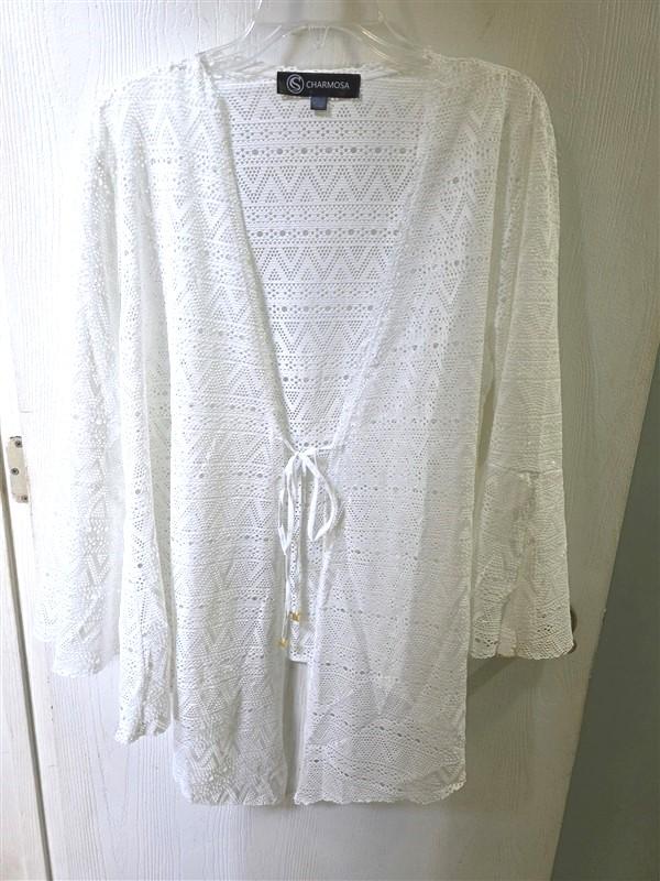 NWOT Charmosa L Open Front Mesh Kimono Swim Cover-Up White 125599