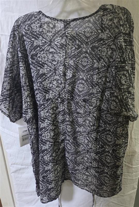 NWT Marika Batik S/M Tie Front Kimono Swim Cover Up Black white Sheer 125601