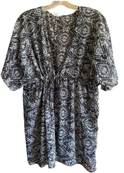 NWT Marika Batik S/M Tie Front Kimono Swim Cover Up Black white Sheer 125601
