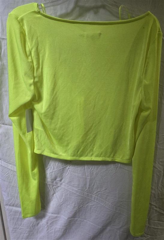 NWT Good American 4 XL Mesh Ruched V Crop Top Electric Lime Green 125603