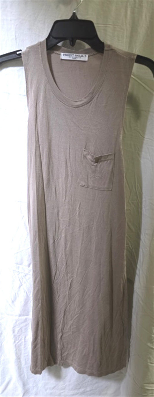 NWOT Project Social T Beige Taupe Medium Sleeveless Pocket Dress 125623