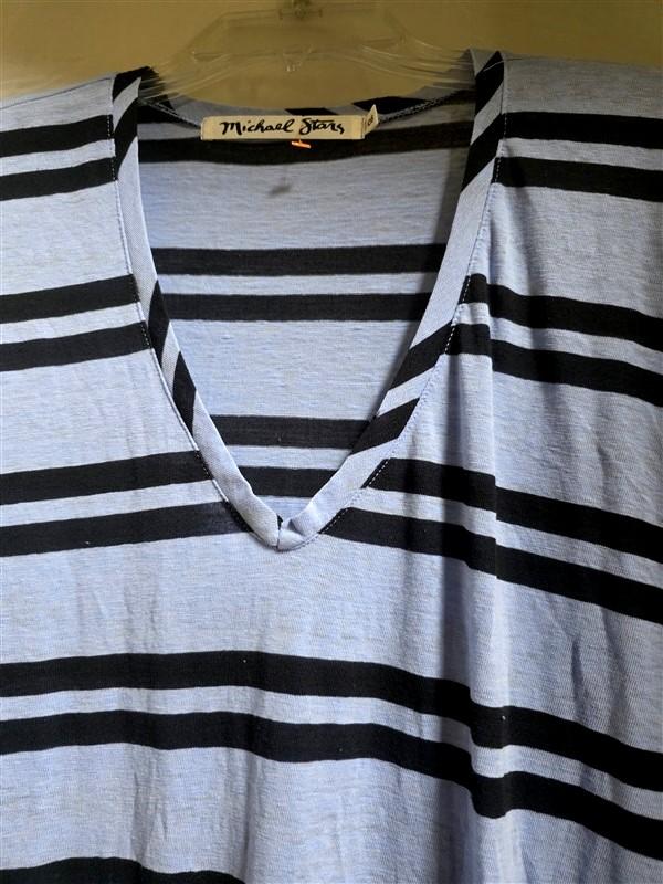 NWOT Michael Stars OS Blue Stripe T Shirt Dress V Neck Long 125640