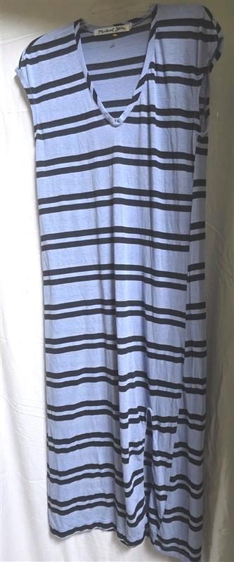 NWOT Michael Stars OS Blue Stripe T Shirt Dress V Neck Long 125640