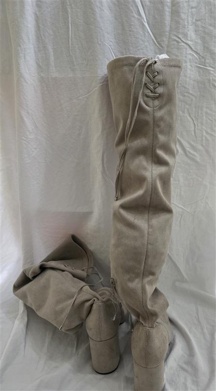 NWOTD BP 7.5 Knee-High Boots Tie Back Taupe Faux Suede 125660