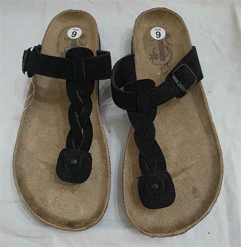 NWT Northside 9 Dina Open Toe Cork Sandal Slide Black Suede 125663
