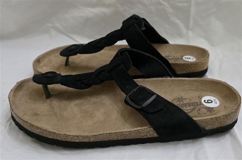 NWT Northside 9 Dina Open Toe Cork Sandal Slide Black Suede 125663