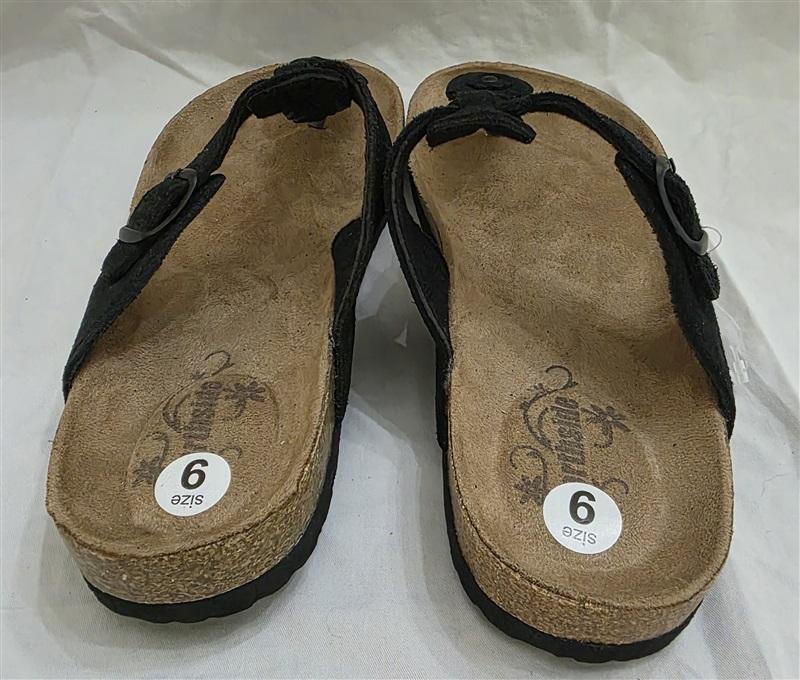 NWT Northside 9 Dina Open Toe Cork Sandal Slide Black Suede 125663