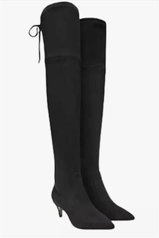 NWOT Sam Edelman Knee-High Boots Tie Back Black Faux Suede 125674