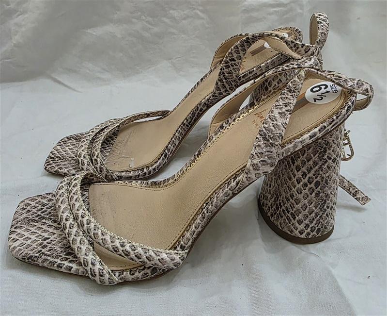 PO Sam Edelman 6.5 Kia Snake Leather Sculptural Heel Ankle Strap Sandals 125689