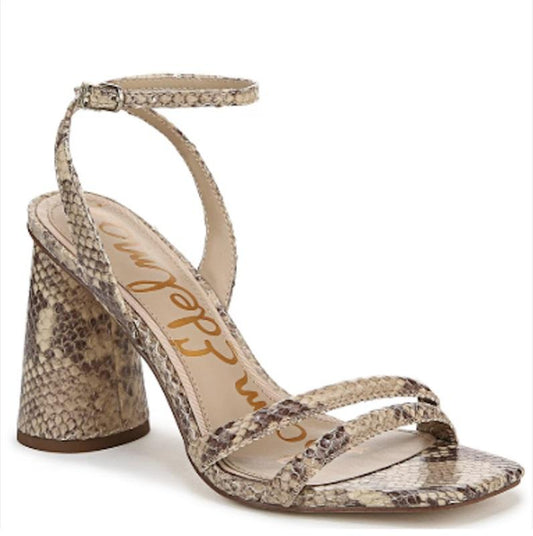 PO Sam Edelman 6.5 Kia Snake Leather Sculptural Heel Ankle Strap Sandals 125689
