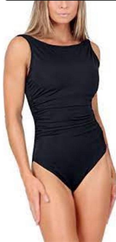 NWOT Instant Figure 6 High Neck 1PC Full Coverage Swimsuit Black 125690