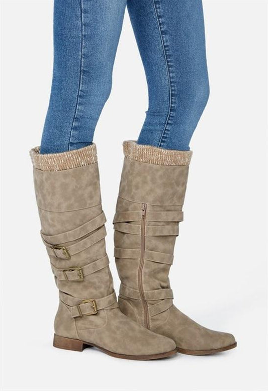 NWOT Just Fab 8 Tamia Taupe Buckle Boots 125693