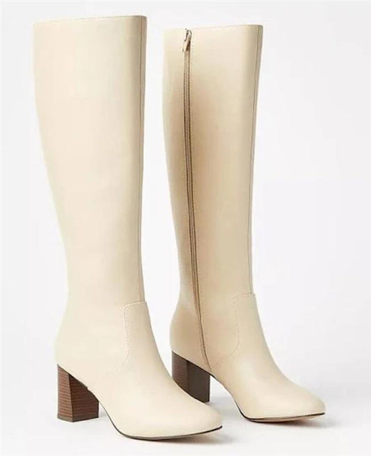 NWOTD Express 9.5 Knee High Stacked Heel Ivory Boots 125700