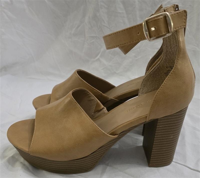 NWOTD Sun & Stone 9 Maisiee Open Toe Platform Heels Tan Sandals 125712