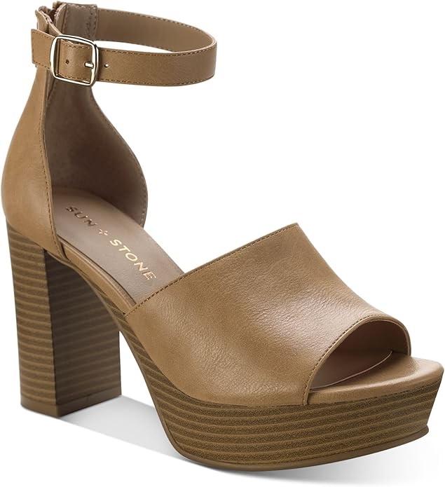 NWOTD Sun & Stone 9 Maisiee Open Toe Platform Heels Tan Sandals 125712