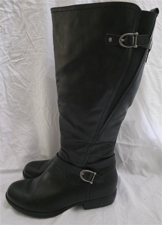 NWOT Kim Rogers 7.5 Round Toe Black Faux Leather Riding Boots 125723