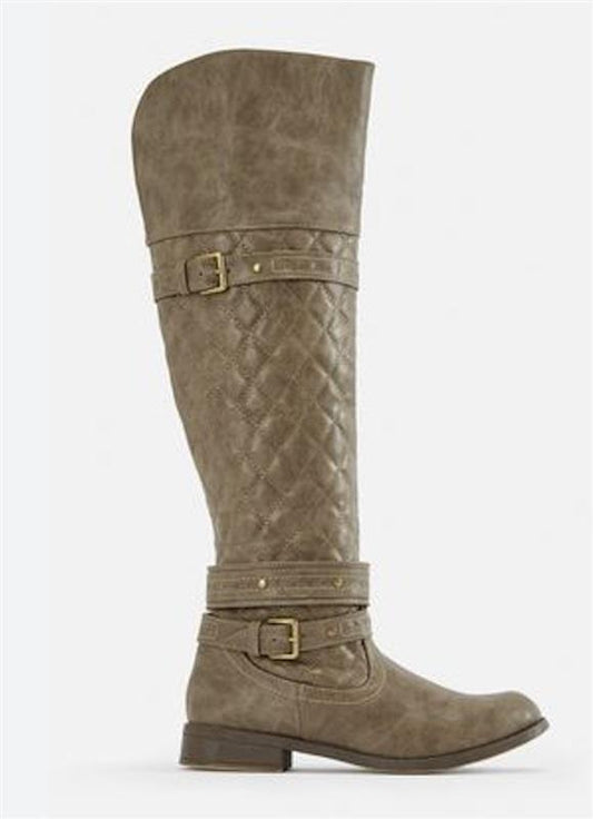 NWOT Just Fab 9.5 Titania Taupe Buckle Quilted Riding Boots 125693