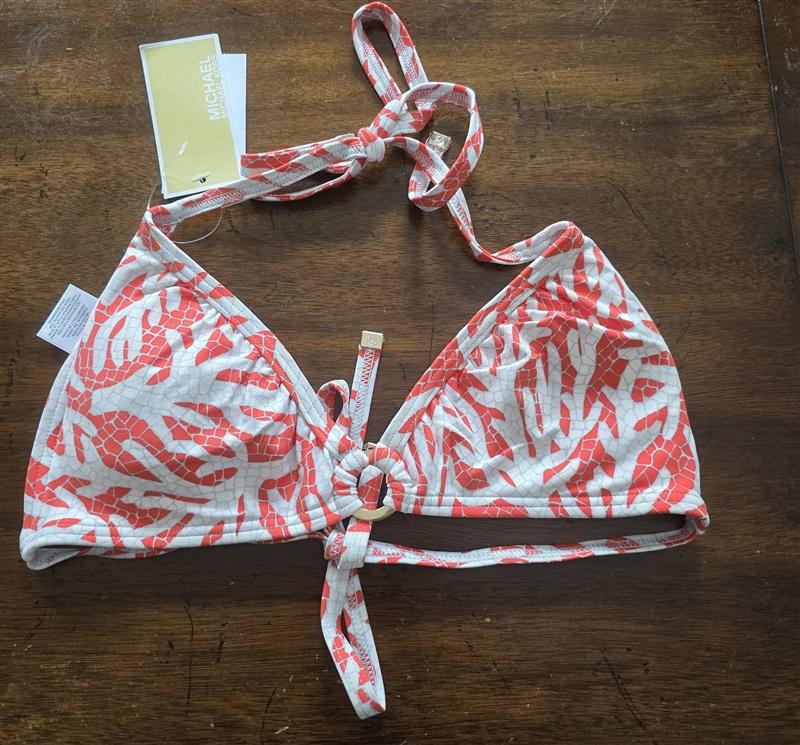 NWT Michael Kors S Sea Coral Ring Halter Bikini Top Swimsuit 125748