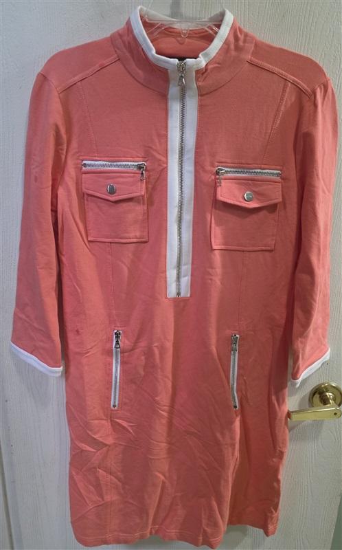 NWOTD Boston Proper S Three Quarter Sleeve Chic Zip Dress Coral 125751