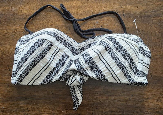 NWOT Robin Piccone M Stripe Bandeau Bikini Swim Top Black 125755