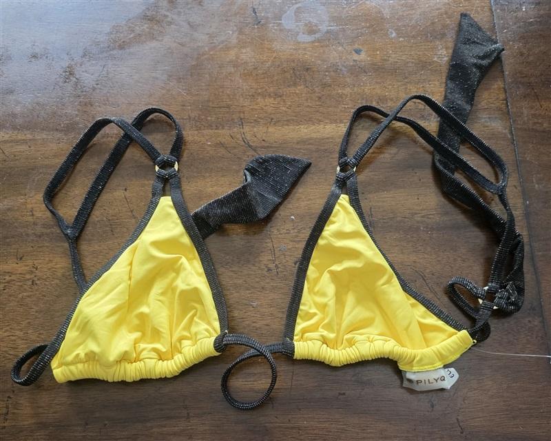 NWOT Pilyq M Yellow & Black Triangle Top Bikini Swim 125756