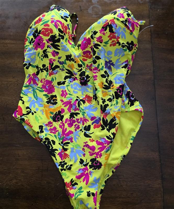 NWOT Bar III L Yellow Floral Chic 1Pc Swimsuit 125770