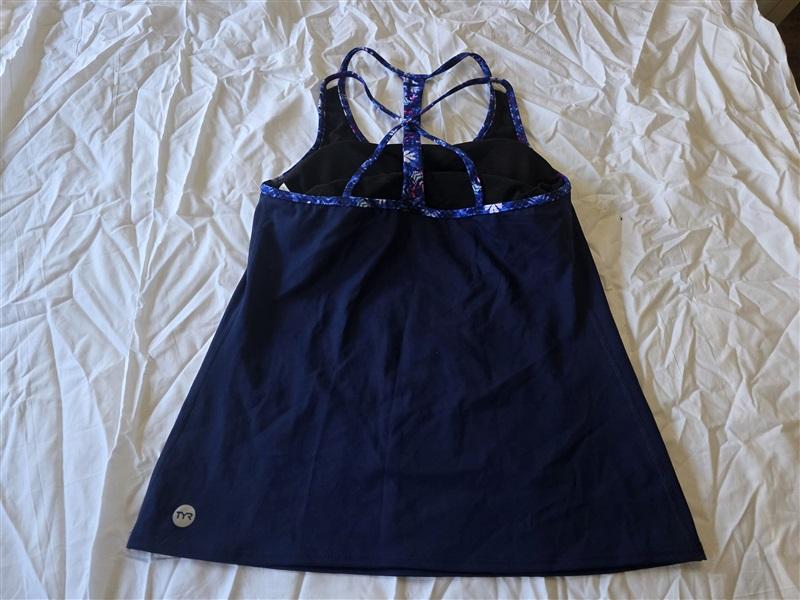 NWOT TYR L Navy Blue Cross Back Tankini Top Swim 125771