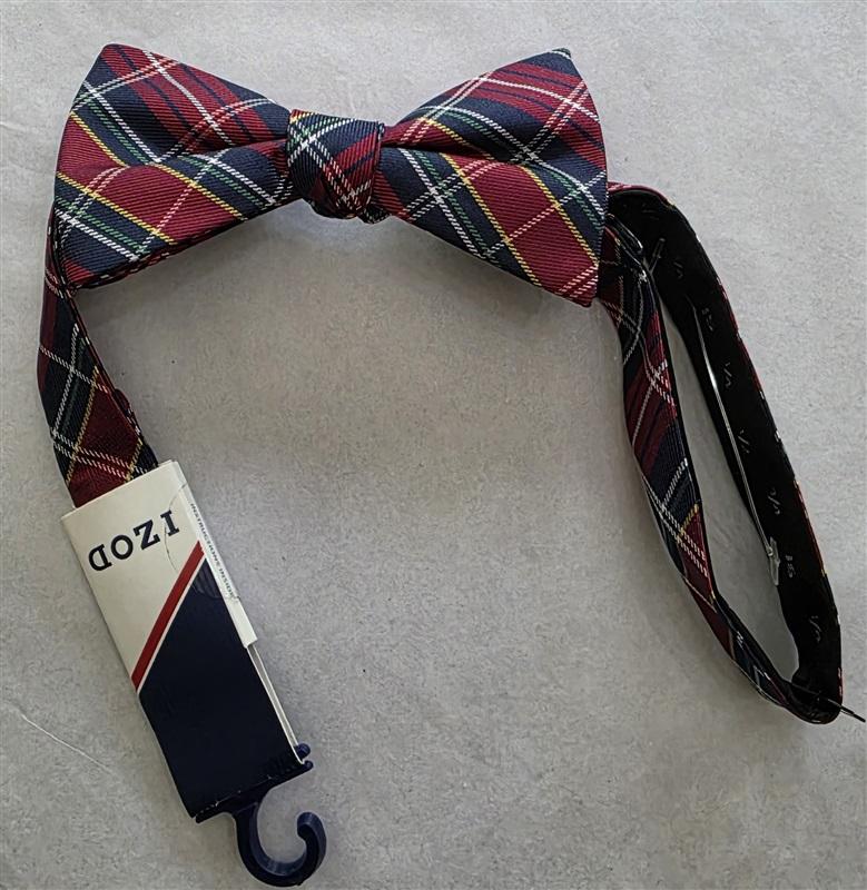 NWT Izod Men's Pre-Tied Bow Tie Red Blue Plaid Adj Formal Classic Style 125775