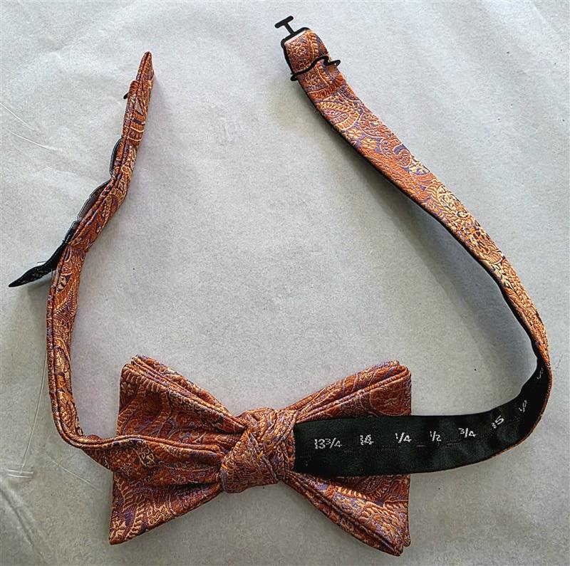 NWOT Stafford Orange & Purple Paisley Sateen Solid Pre-Tied Bow Ties 125781