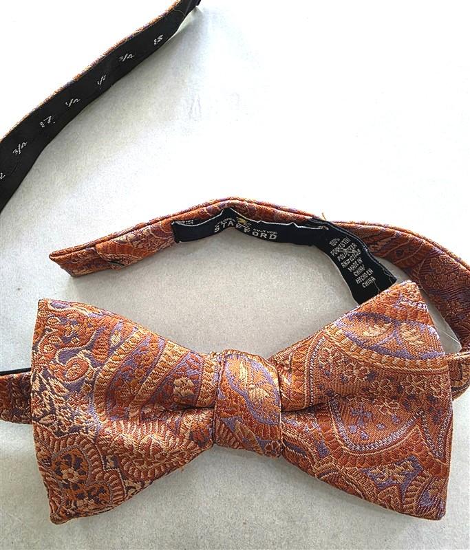 NWOT Stafford Orange & Purple Paisley Sateen Solid Pre-Tied Bow Ties 125781