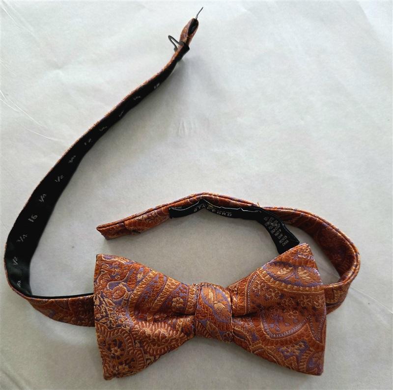 NWOT Stafford Orange & Purple Paisley Sateen Solid Pre-Tied Bow Ties 125781