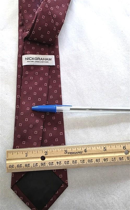 NWOT Nick Graham Burgundy Red Squares Men's Classic Formal Neck Tie 125794