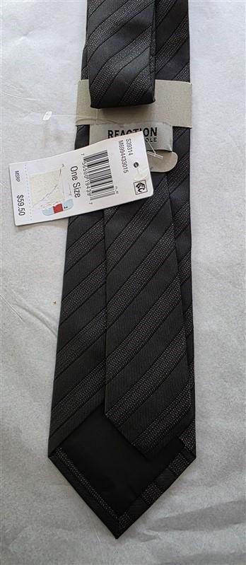 NWT Kenneth Cole Black Charcoal Gold Stripe Silk Classic Formal Neck Tie 125798