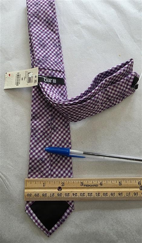 NWT BarIII Beaufort Bird Purple Gingham Men's Neck Tie 125804