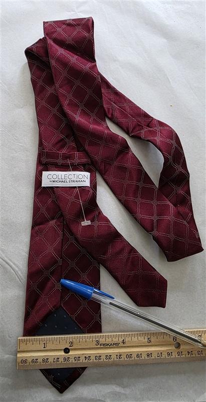 NWOT Michael Strahan Burgundy Silver 100% Silk Men's Neck Tie 125814