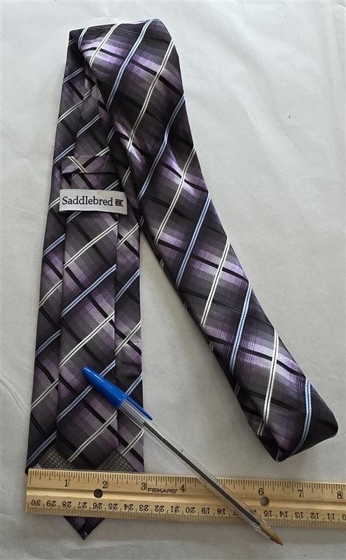 NWOT Saddlebred Purple Black White Blue Plaid Men's Neck Tie 125820