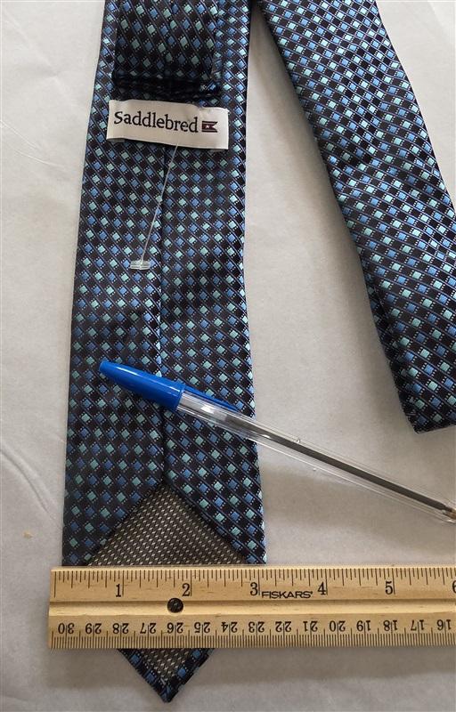 NWOT Saddlebred Blue Black Aqua Squares Men's Neck Tie 125832