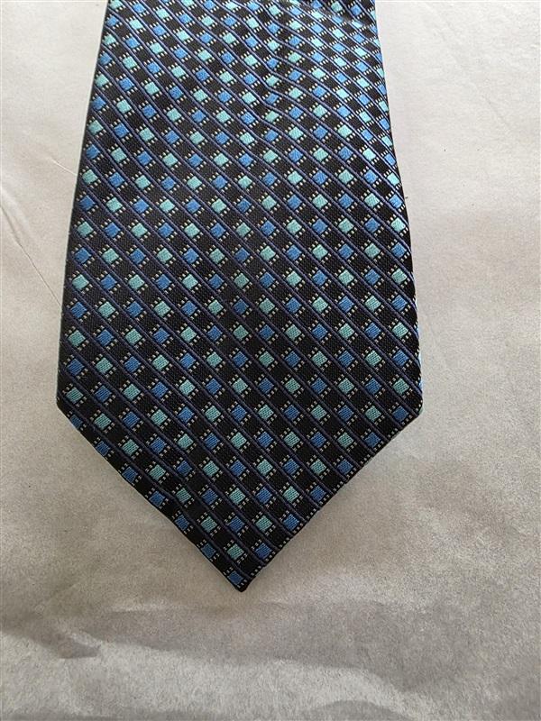 NWOT Saddlebred Blue Black Aqua Squares Men's Neck Tie 125832