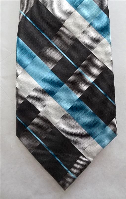 NWOT JF J.Ferrar Teal Black Gray Plaid Men's Classic Formal Neck Tie 125833