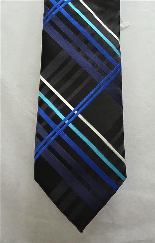NWOT JF J.Ferrar Teal Black White Stripe Men's Classic Formal Neck Tie 125835