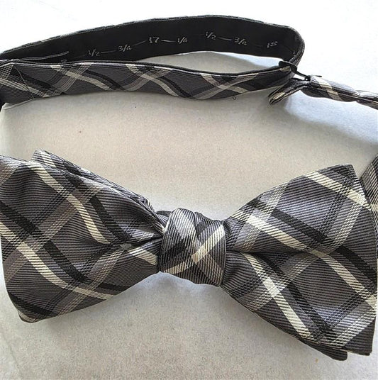 NWT Izod Men's Pre-Tied Bow Tie Black Grey White Plaid Formal Classic 125839