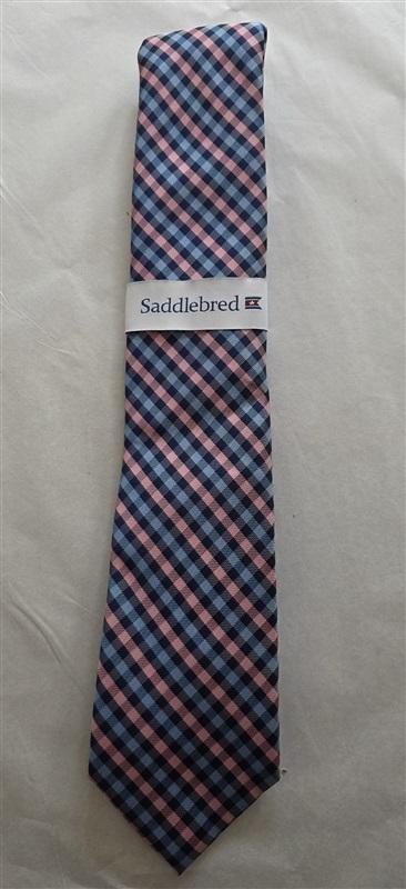 NWOT Saddlebred Blue Pink Plaid Men's Neck Tie 125848