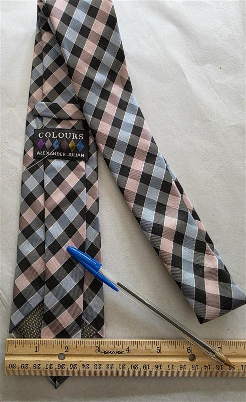 NWOT Colors Alexander Julian Blue Pink Black Plaid Classic Neck Tie 125849