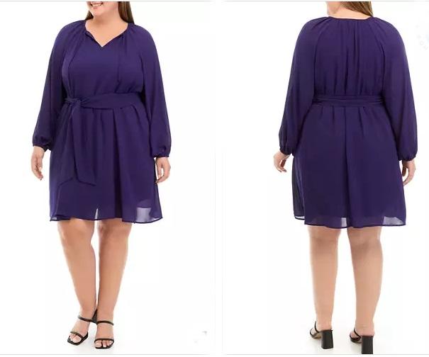 NWOT The Limited M Polar Blue Purple Belted Georgette Dress 125859