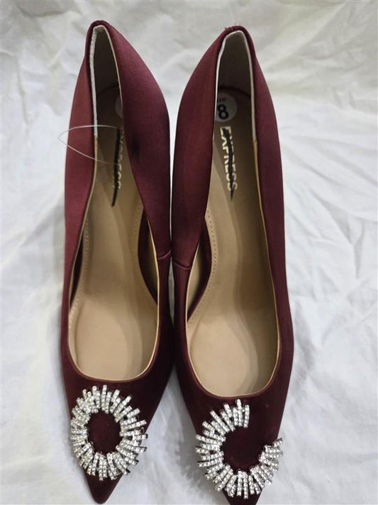 NWOTD Express 8 Classic Pointed Toe Rhinestone Burgundy Pumps 125871