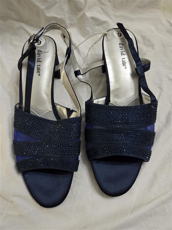 NWOT David Tate 9W Blue Sparkle Rhinestone Sandal Heels 125872